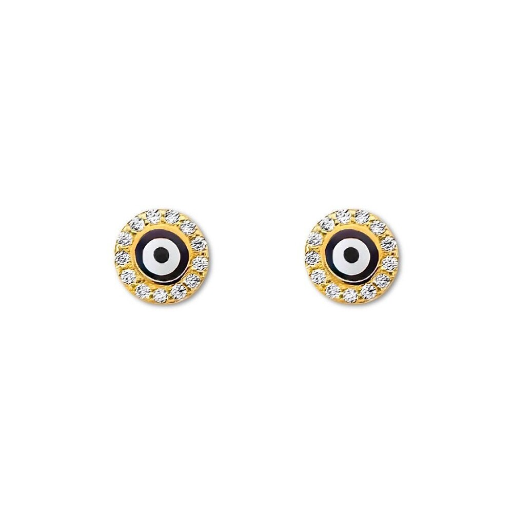 14K Gold Evil Eye Push Back Studs By Tehrani Jewelry